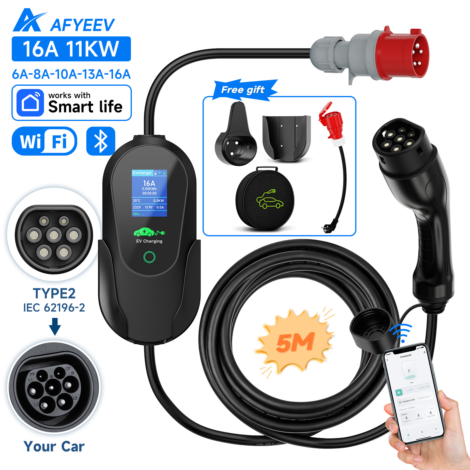 Type 2 Portable Ev Charger 11Kw Cee - AFYEEV Type2 Taşınabilir elektrikli araç şarjı