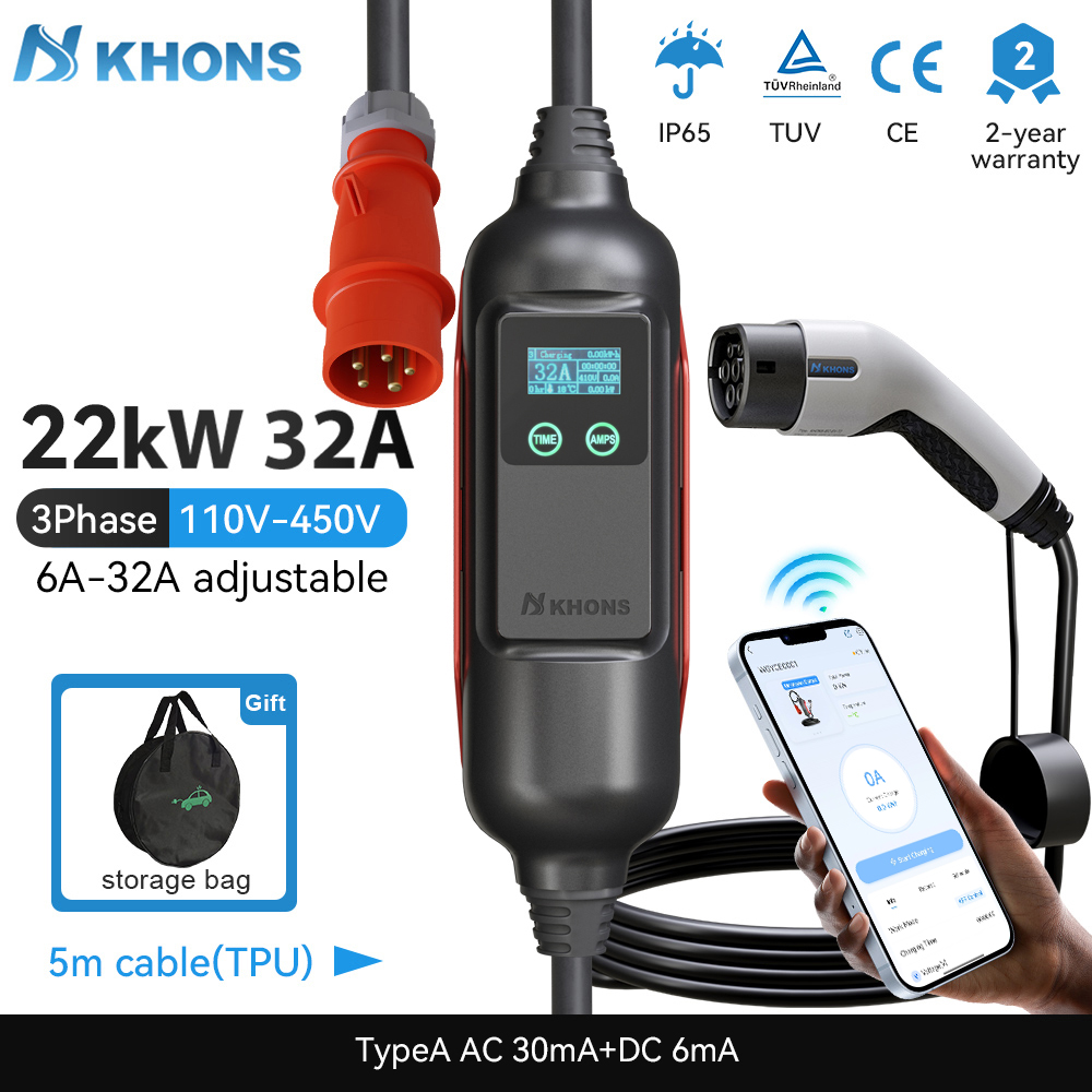 Khons Taşınabilir elektrikli a - Ev Charger Type 2 22Kw 32A 3 Phase incelemesi ve fiyatı