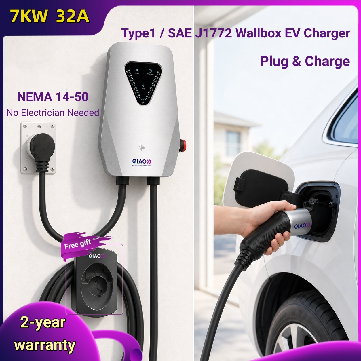 7KW 32A Tip 1 SAE J1772 Duvar  - J1772 Evse 32A Level 2 Charger incelemesi ve fiyatı