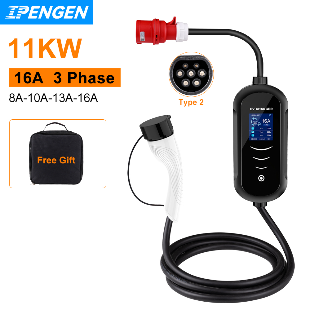 IPENGEN 11KW 16A 3 fazlı EV ta - Type 2 Portable Ev Charger 11Kw Cee incelemesi ve fiyatı